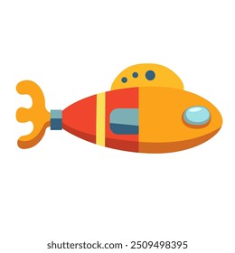 Cute submarine vector illustration, cartoon submarine clip art, underwater ship clipart image, undersea vehicle concept