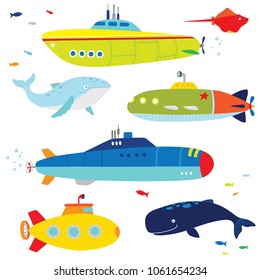 Cute Submarine And Whale Set For Boys