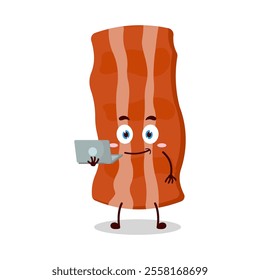 cute success business expression of bacon cartoon character carry laptops
