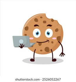 Cute success business expression of bite cookies carry laptops cartoon character