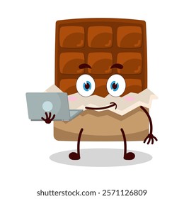 cute success business expression of bite chocolate bar character carry laptops
