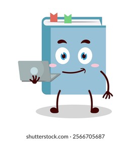 cute success business expression of blue book cartoon character carry laptops
