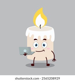 cute success business expression of candle cartoon character carry laptops
