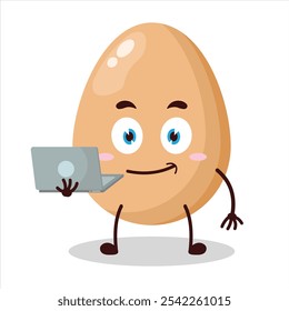 cute success business expression of chicken egg carry laptops cartoon character