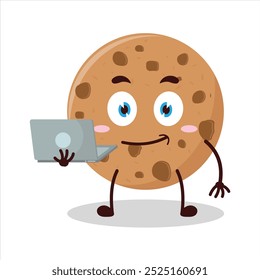 Cute success business expression of cookies hold laptops cartoon character