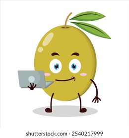 cute success business expression of mung bean  carry laptops cartoon character