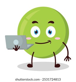 cute success business expression of pea cartoon carry laptops cartoon character