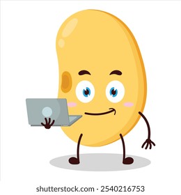 cute success business expression of soy bean carry laptops cartoon character