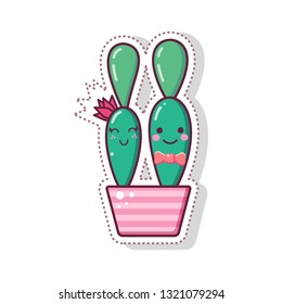 Cute succulent or cactus kawaii plant with happy face vector illustration  cartoon print for greeting card. post card. flyer, badges, sticker, poster, postcard, patches, badges