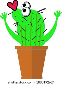 Cute succulent or cactus plant in ceramic pot in love