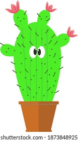 Cute succulent or cactus plant with flower in ceramic pot 