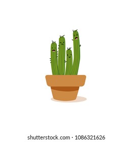 Cute succulent or cactus plant with happy face vector illustration set.