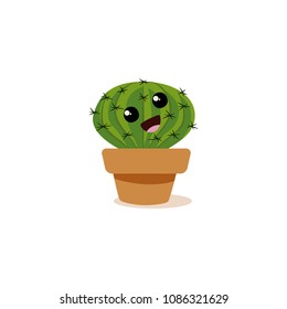 Cute succulent or cactus plant with happy face vector illustration set.