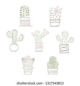 Cute succulent or cactus plant set.