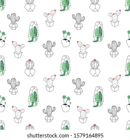 Cute Succulent and Cactus Plants Repeating Pattern 