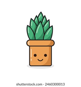 Cute Succulent Flower Pot Cartoon Illustration Vector