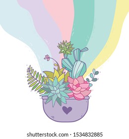 Cute succulent flower pot. Vector illustration