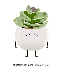 Cute Succulent Plant character vector illustration in trendy style. mini cactus in white ceramic pots, isolated on white background. Suitable for many purposes.