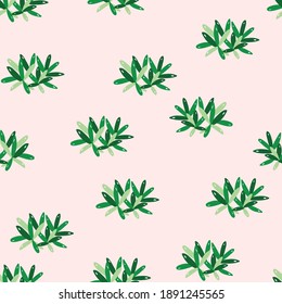 Cute Succulent Plant Green on Pink Vector Seamless Pattern