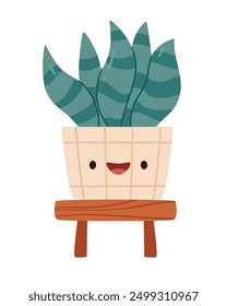 A cute succulent in a pot is smiling.Funny desert plantcharacters with face.Funny desert plants characters with face.