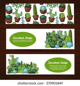 Cute succulent vector banners.Colorful design elements for for illustrations, greeting cards and wedding invitations. 