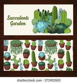 Cute succulent vector banners.Colorful design elements for for illustrations, greeting cards and wedding invitations.