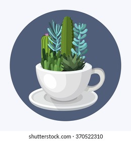 Cute succulent vector illustration. Colorful theme for your design, prints and illustrations