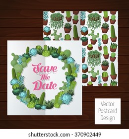 Cute succulent vector postcard.Colorful design elements for for illustrations, greeting cards and wedding invitations. 