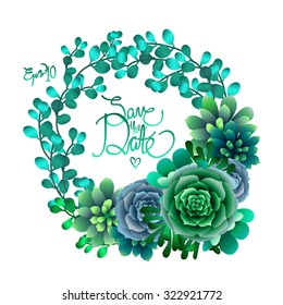 Cute succulent wreath. Vector floral design isolated on white background