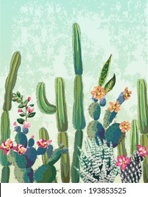 Cute succulents cactus vector pattern