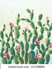 Cute succulents cactus vector pattern