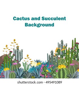 Cute succulents and cactus vector pattern