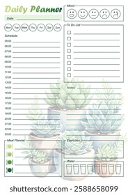 Cute succulents daily planner template.