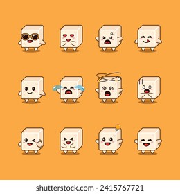 cute sugar cube cartoon character vector illustration.