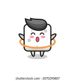 cute sugar cube cartoon is playing hula hoop , cute style design for t shirt, sticker, logo element