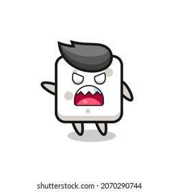 dibujos animados de cubo de azúcar lindo en una pose muy enojada, diseño de estilo lindo para camiseta, pegatina, elemento logo