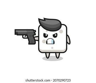 the cute sugar cube character shoot with a gun , cute style design for t shirt, sticker, logo element