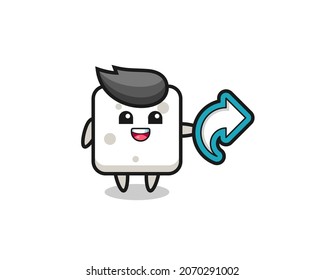 cubo de azúcar lindo sostiene símbolo de participación en medios sociales, diseño de estilo lindo para camisetas, pegatinas, elemento logo