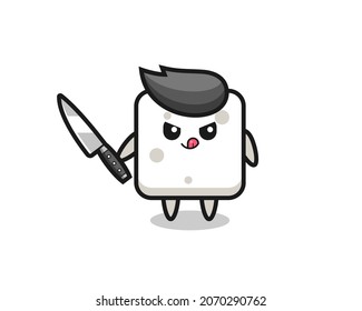 cute sugar cube mascot as a psychopath holding a knife , cute style design for t shirt, sticker, logo element