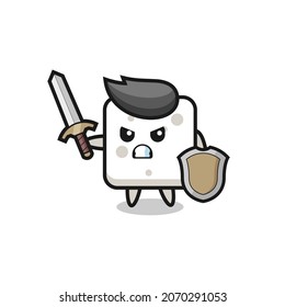 cute sugar cube soldier fighting with sword and shield , cute style design for t shirt, sticker, logo element
