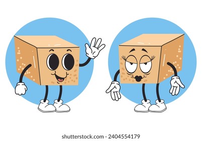 Cute sugar cube square cartoon character concept. Vector flat graphic design illustration
