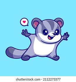 Cute Sugar Glider Cartoon Vector Icon Illustration. Animal Nature Icon Concept Isolated Premium Vector. Flat Cartoon Style