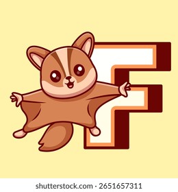 Planador De Açúcar Bonito No Alfabeto F Ícone Vetor Ilustração. Animal Education Icon Concept Isolado Premium Vetor. Estilo de Desenho Animado Plano