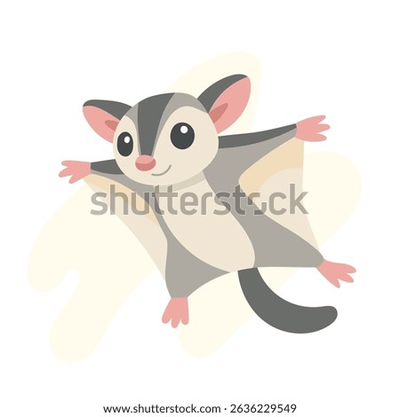 Cute sugar glider flying with wide arms, sugar glider cartoon captures fun movement and suits educational wildlife themes, forest graphics, and kids animal content.