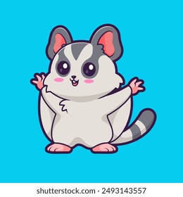 Cute Sugar Glider Waving Hand Cartoon Vector Icon Illustration. Animal Nature Icon Concept Isolated Premium Vector. Flat Cartoon Style