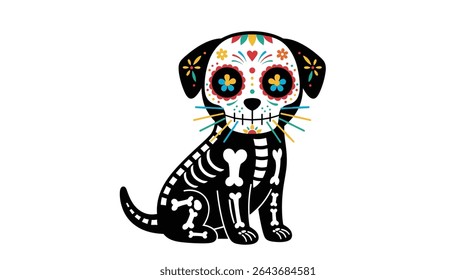 Cute Sugar Skull Dog Dia De Los Muertos Celebration Costume Art Design Illustration