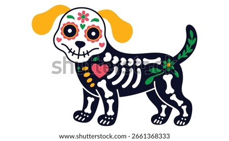 Cute Sugar Skull Dog Vector for Day of the Dead Celebration