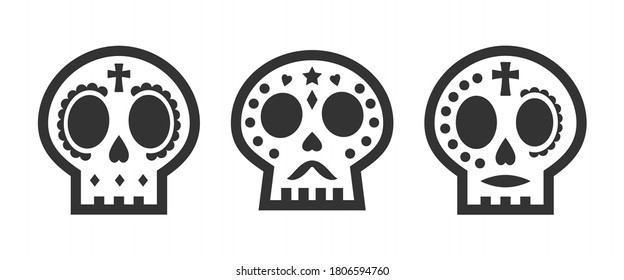 Cute sugar skull icon for the Day of the Dead decorations