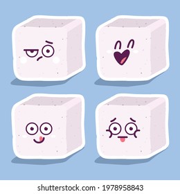 Cute sugar vector cartoon characters set isolated on a white background.