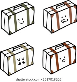 Vectores lindos de la maleta | Varias expresiones | Diseño minimalista | 4 VECTORES